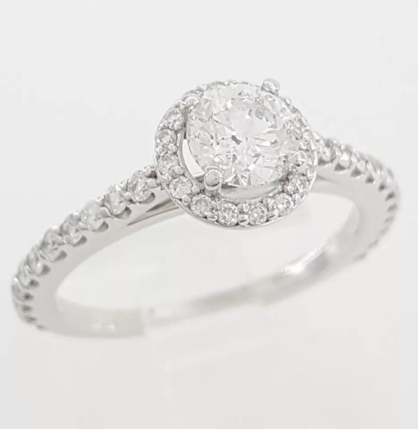 Natural Round Diamond Halo Engagement Ring 0.83 ct 14k White Gold Retail 2495