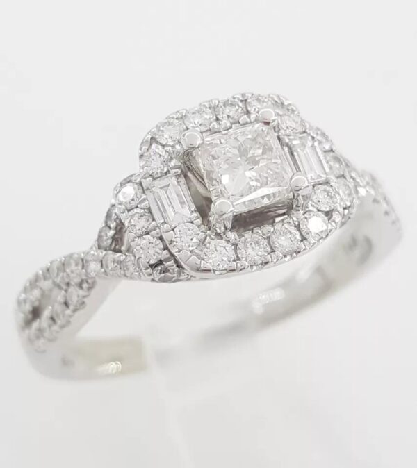 Adrianna Papell Princess Crossover Halo Engagement Ring 1 ct 14k White Gold 3k