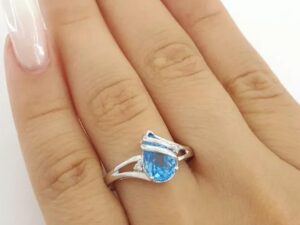 Blue Topaz & Diamond Ring 1.6ct 14k White Gold