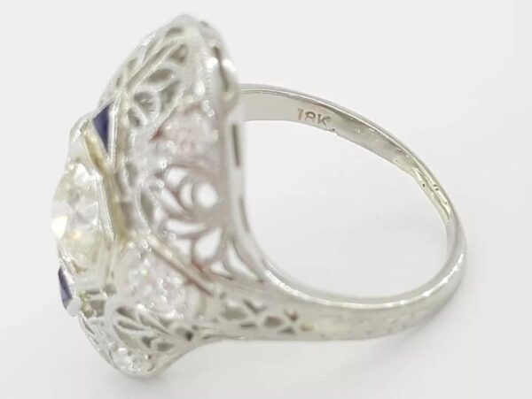 Antique Art Deco Old Mine Cut Diamond Engagement Ring 1.1 ct 18K White Gold