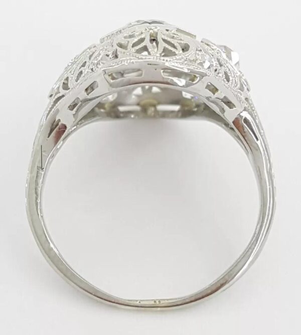 Antique Art Deco Old Mine Cut Diamond Engagement Ring 1.1 ct 18K White Gold