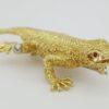 Vintage Yellow Gold Diamond & Ruby Eyes Lizard Brooch Pin 18K 18.3 grams 57.5mm