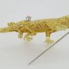 Vintage Yellow Gold Diamond & Ruby Eyes Lizard Brooch Pin 18K 18.3 grams 57.5mm