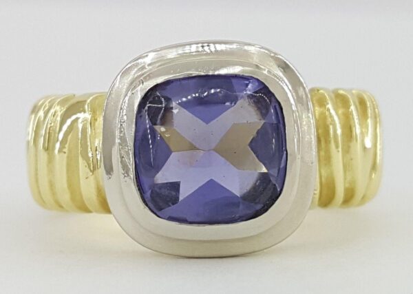 J Bohan Cushion Cab Tanzanite 18K Yellow & White Gold Ring 13 grams 1.6 ct