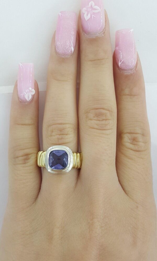 J Bohan Cushion Cab Tanzanite 18K Yellow & White Gold Ring 13 grams 1.6 ct