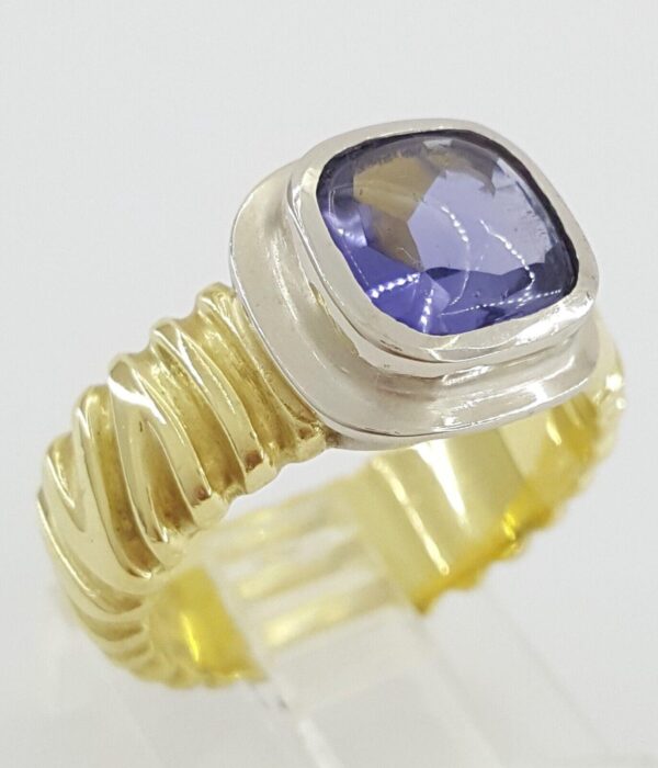 J Bohan Cushion Cab Tanzanite 18K Yellow & White Gold Ring 13 grams 1.6 ct
