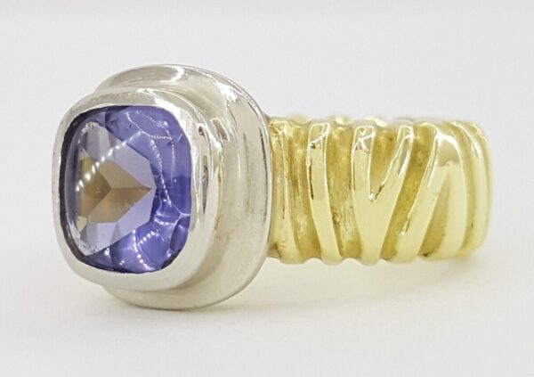 J Bohan Cushion Cab Tanzanite 18K Yellow & White Gold Ring 13 grams 1.6 ct