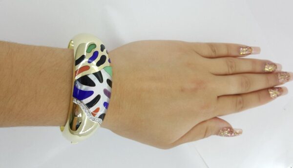 Asch Grossbardt Round Diamond & Enamel Multi Stone Bangle 61g 14K Yellow Gold