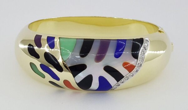 Asch Grossbardt Round Diamond & Enamel Multi Stone Bangle 61g 14K Yellow Gold