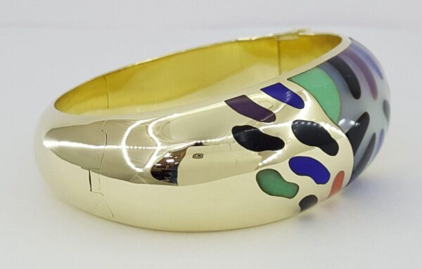Asch Grossbardt Round Diamond & Enamel Multi Stone Bangle 61g 14K Yellow Gold