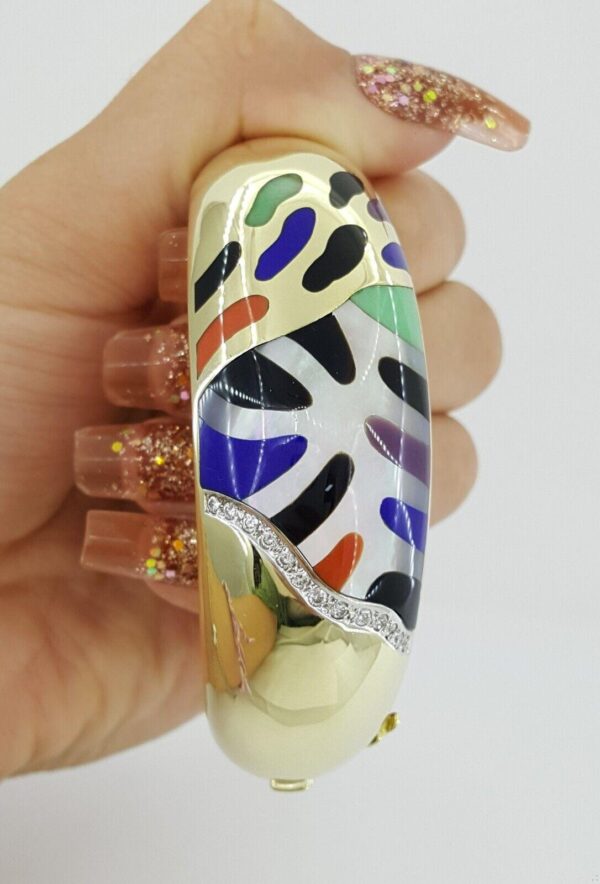 Asch Grossbardt Round Diamond & Enamel Multi Stone Bangle 61g 14K Yellow Gold