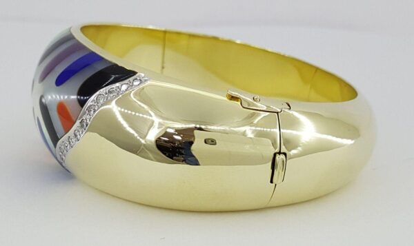 Asch Grossbardt Round Diamond & Enamel Multi Stone Bangle 61g 14K Yellow Gold