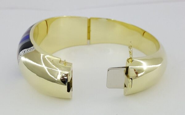 Asch Grossbardt Round Diamond & Enamel Multi Stone Bangle 61g 14K Yellow Gold