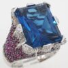 Sonia B. Blue Topaz Diamond Pink Sapphire Statement Ring 14k W Gold 16.5 Grams