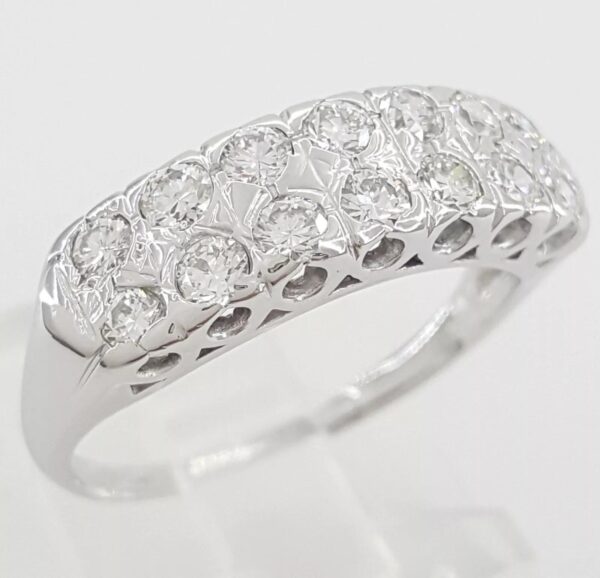 Vintage Diamond Two Row Wedding Anniversary Band Ring 0.85 ct 14K White Gold