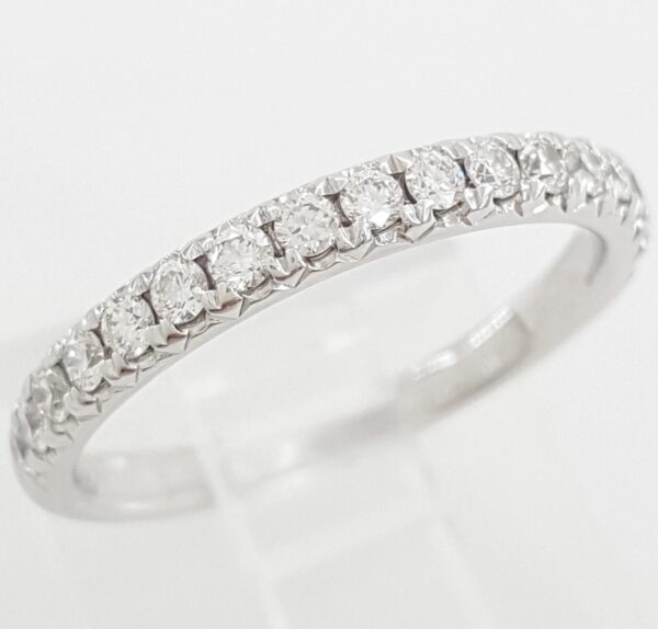 Half Circle French Pave Diamond Wedding Band 0.31 ct 2.2 mm 14k White Gold