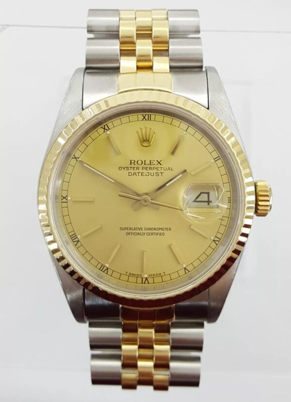 Rolex DateJust 16233 36 mm SS & 18K Gold Jubilee Champagne Dial 8" Mfr 1991
