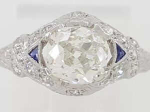 Antique Edwardian / Art Deco Old Mine Cut Diamond Engagement Ring 1.38 ct Plat