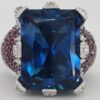 Sonia B. Blue Topaz Diamond Pink Sapphire Statement Ring 14k W Gold 16.5 Grams
