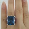 Sonia B. Blue Topaz Diamond Pink Sapphire Statement Ring 14k W Gold 16.5 Grams