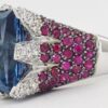 Sonia B. Blue Topaz Diamond Pink Sapphire Statement Ring 14k W Gold 16.5 Grams