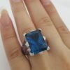 Sonia B. Blue Topaz Diamond Pink Sapphire Statement Ring 14k W Gold 16.5 Grams