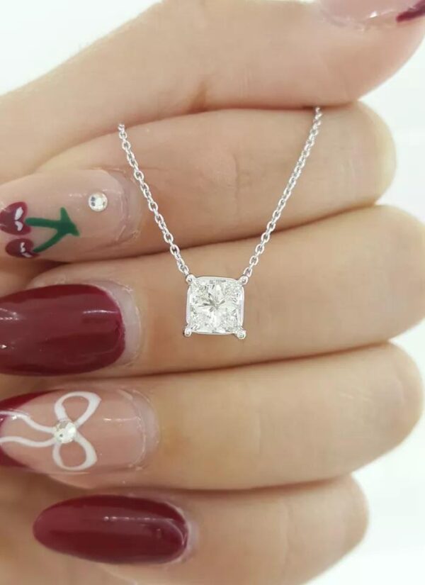 Princess Cut Diamond Solitaire Necklace 1.01 ct 14K White Gold Rtl $7,250