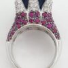 Sonia B. Blue Topaz Diamond Pink Sapphire Statement Ring 14k W Gold 16.5 Grams