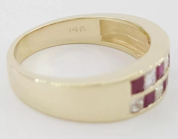 Princess Cut Ruby & Diamond 14k Yellow Gold Band Ring 0.8 ct 6mm