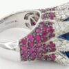 Sonia B. Blue Topaz Diamond Pink Sapphire Statement Ring 14k W Gold 16.5 Grams