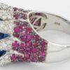 Sonia B. Blue Topaz Diamond Pink Sapphire Statement Ring 14k W Gold 16.5 Grams