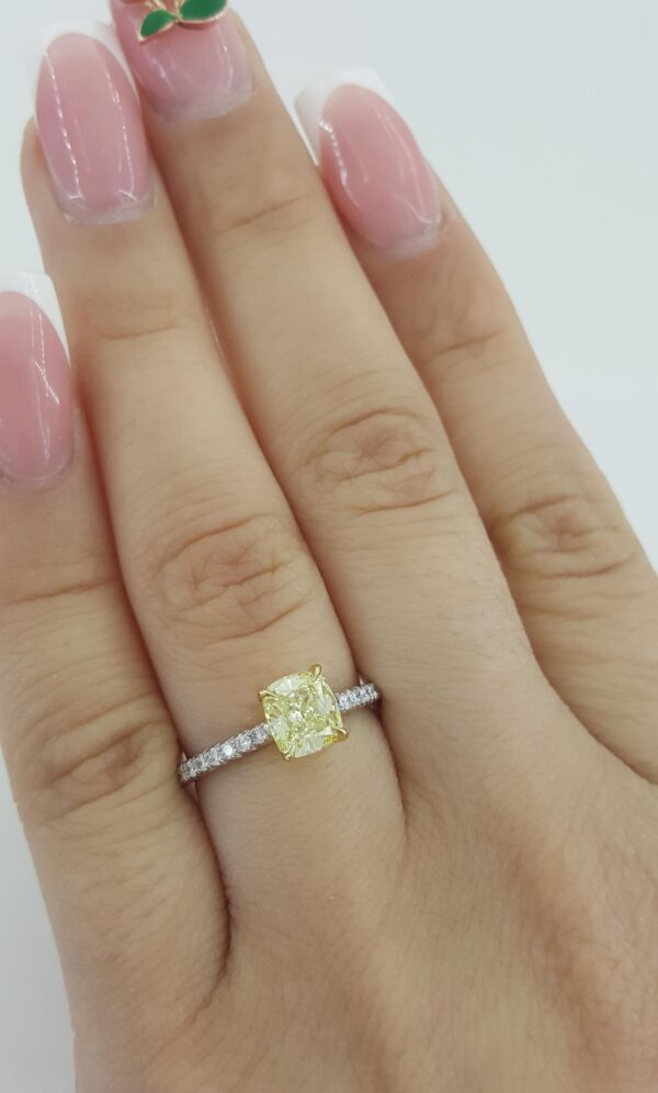 Tiffany & Co Novo Fancy Intense Yellow Cushion Diamond Engagement Ring 1.19 ct