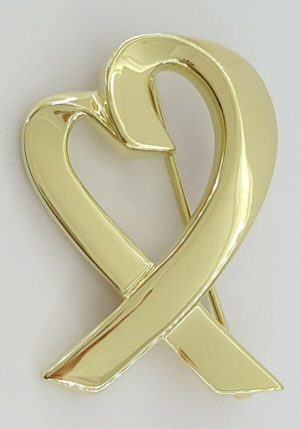 Tiffany & Co Paloma Picasso 18K Yellow Gold Loving Heart Brooch Pin Large 1.25"