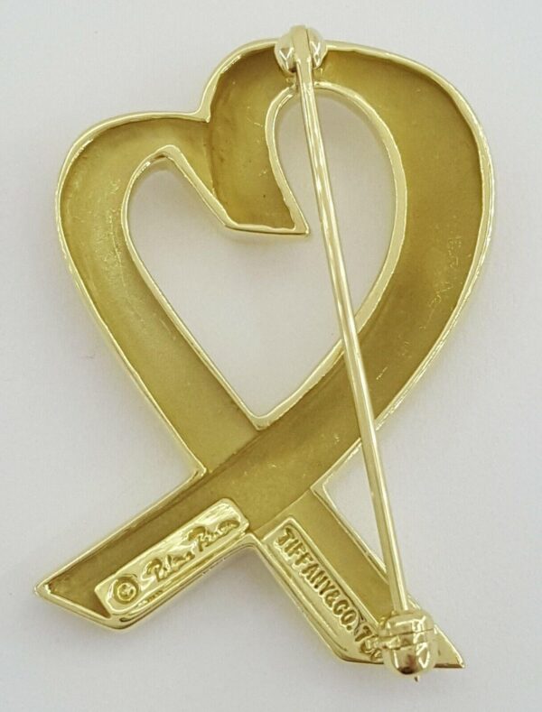 Tiffany & Co Paloma Picasso 18K Yellow Gold Loving Heart Brooch Pin Large 1.25"