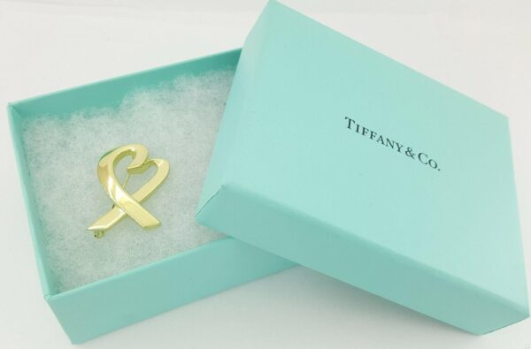 Tiffany & Co Paloma Picasso 18K Yellow Gold Loving Heart Brooch Pin Large 1.25"