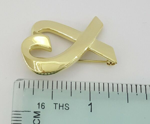 Tiffany & Co Paloma Picasso 18K Yellow Gold Loving Heart Brooch Pin Large 1.25"