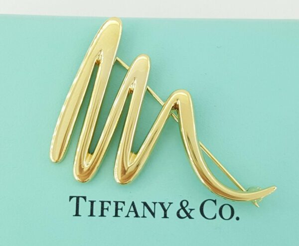 Tiffany & Co Paloma Picasso 18K Yellow Gold Zig-Zag Squiggle Pin Brooch 1.74"