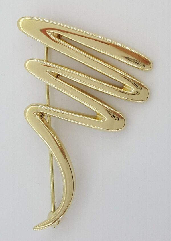 Tiffany & Co Paloma Picasso 18K Yellow Gold Zig-Zag Squiggle Pin Brooch 1.74"