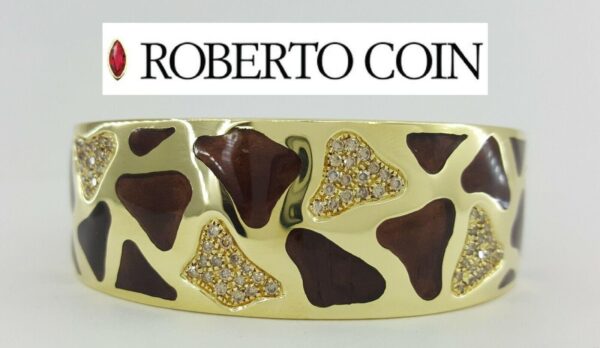 Roberto Coin 18K Yellow Gold Giraffe 1.32 ct Diamond Enamel Bangle 81.2 Grams