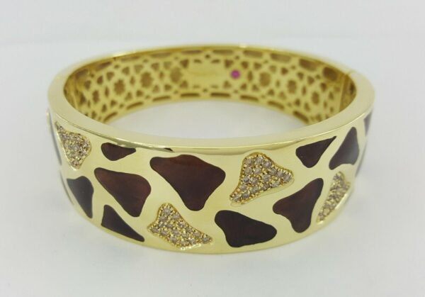 Roberto Coin 18K Yellow Gold Giraffe 1.32 ct Diamond Enamel Bangle 81.2 Grams