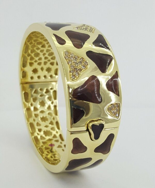 Roberto Coin 18K Yellow Gold Giraffe 1.32 ct Diamond Enamel Bangle 81.2 Grams