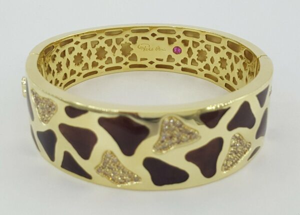 Roberto Coin 18K Yellow Gold Giraffe 1.32 ct Diamond Enamel Bangle 81.2 Grams