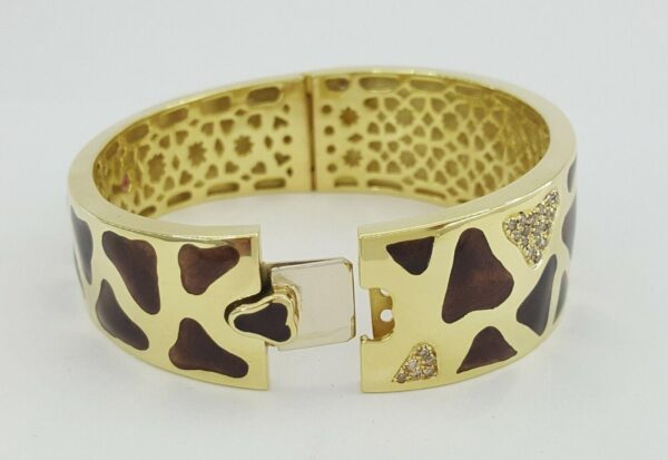Roberto Coin 18K Yellow Gold Giraffe 1.32 ct Diamond Enamel Bangle 81.2 Grams