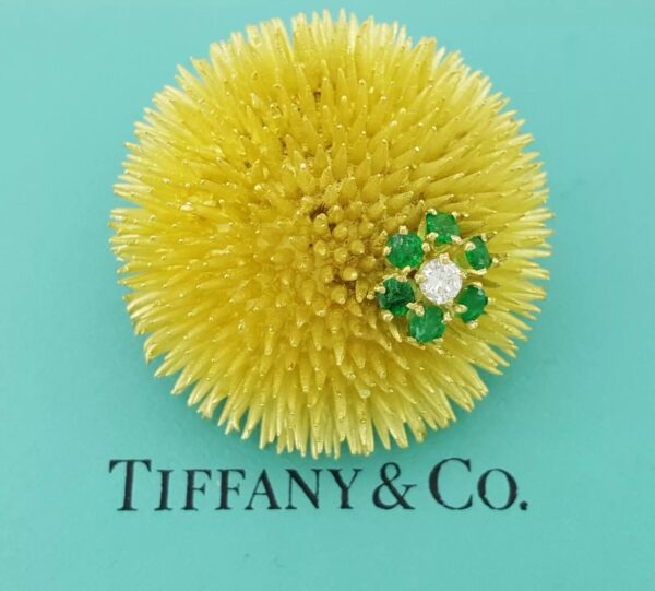 Vintage Tiffany & Co Emerald Diamond Sea Urchin Brooch 18k Gold 44.5 Grams