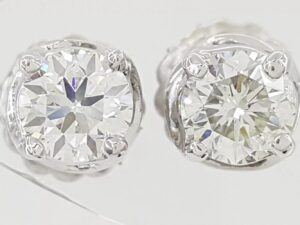 Round Cut Diamond Stud Earrings Hidden Halo 1.15 ct 14k White Gold Retail $3495