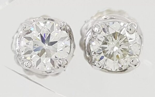 Round Cut Diamond Stud Earrings Hidden Halo 1.15 ct 14k White Gold Retail $3495