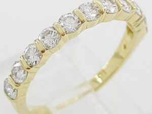Half Circle Round Diamond Bar Set Wedding Band 0.66 ct 18k Yellow Gold 2.6 mm