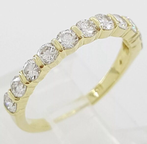 Half Circle Round Diamond Bar Set Wedding Band 0.66 ct 18k Yellow Gold 2.6 mm