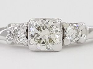Vintage Three-Stone Round Diamond 14k White Gold 0.58 ct Engagement Ring