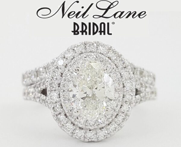 Neil Lane Oval Double Halo Split-Shank Engagement Ring Set 2 ct 14k WG Rt $9K